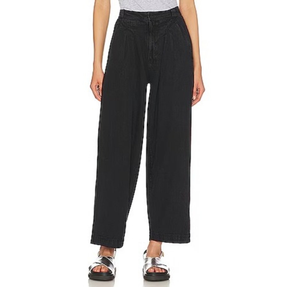 Free People Lotta Love Cotton Trousers Black Pleated Relaxed Boho Womens 2